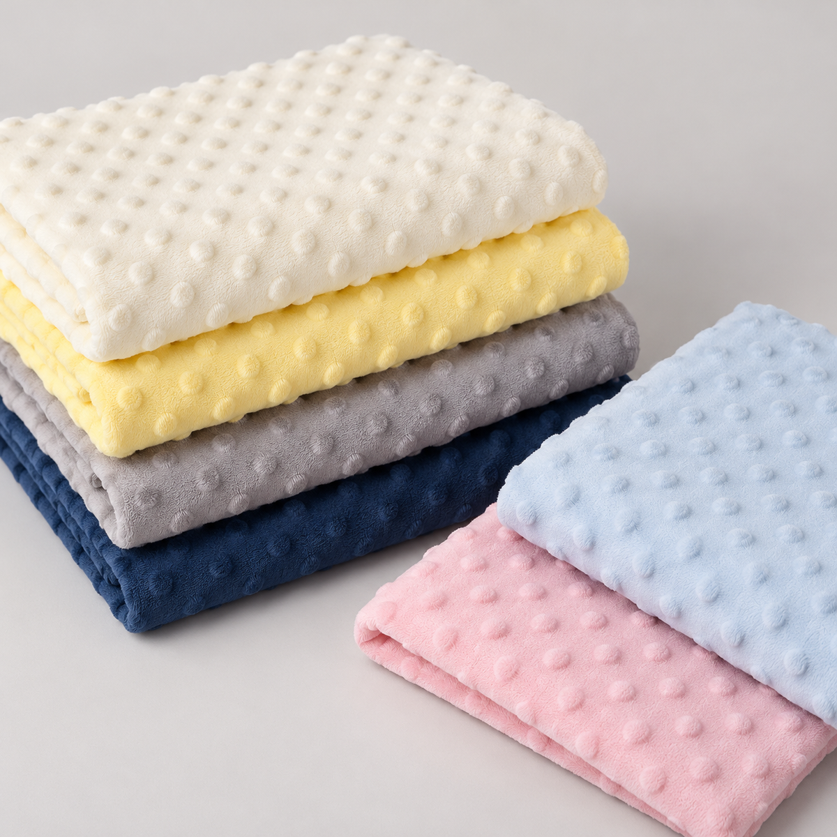 Solid Dot Minky fabric stack in multiple colours