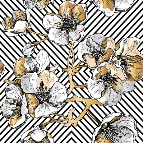 Geometric woven textile pattern in neutral tones with gold accents