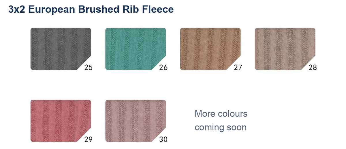 Solid 3x2 European Brushed Rib Fleece