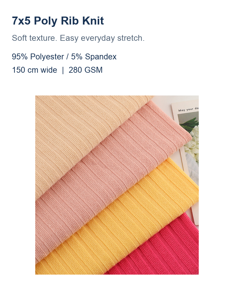 Solid 7x5 Poly Rib Knit