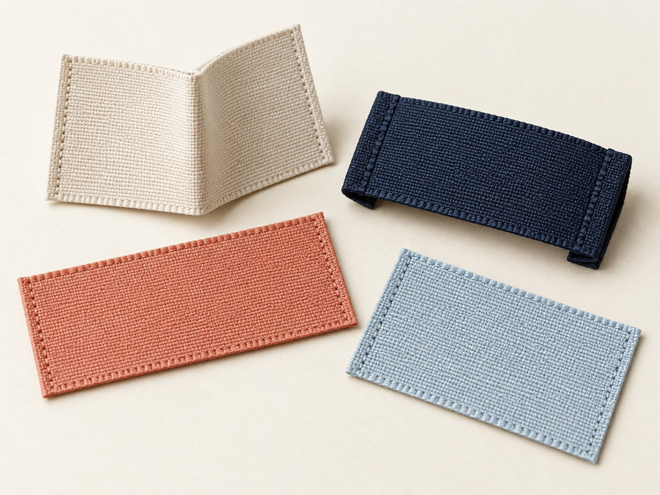 Tactile woven fabric labels arranged for custom branding