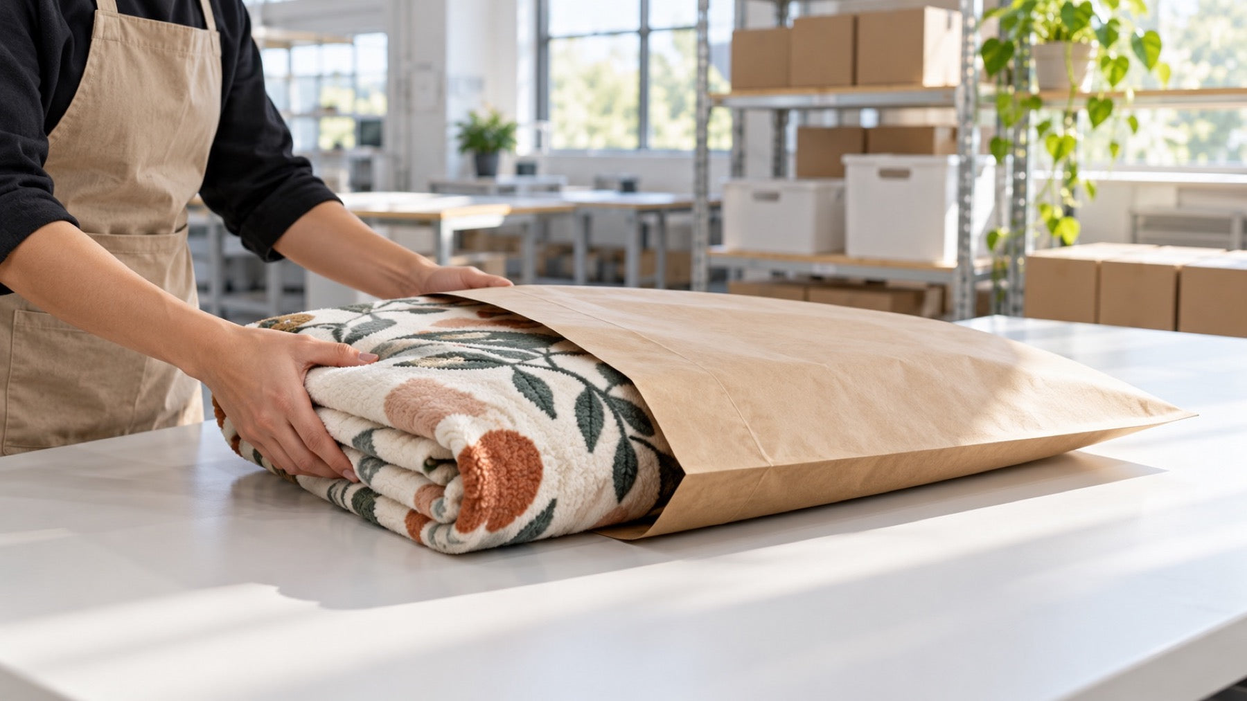 Printed blanket folded for packaging