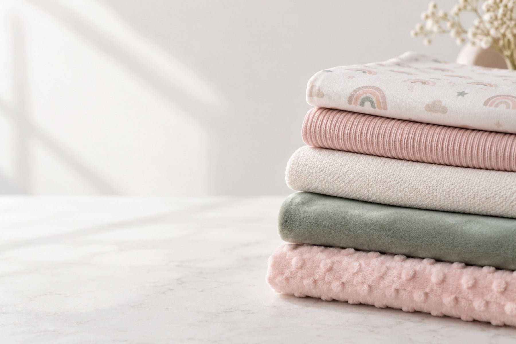 Soft printed fabrics arranged for a custom collection