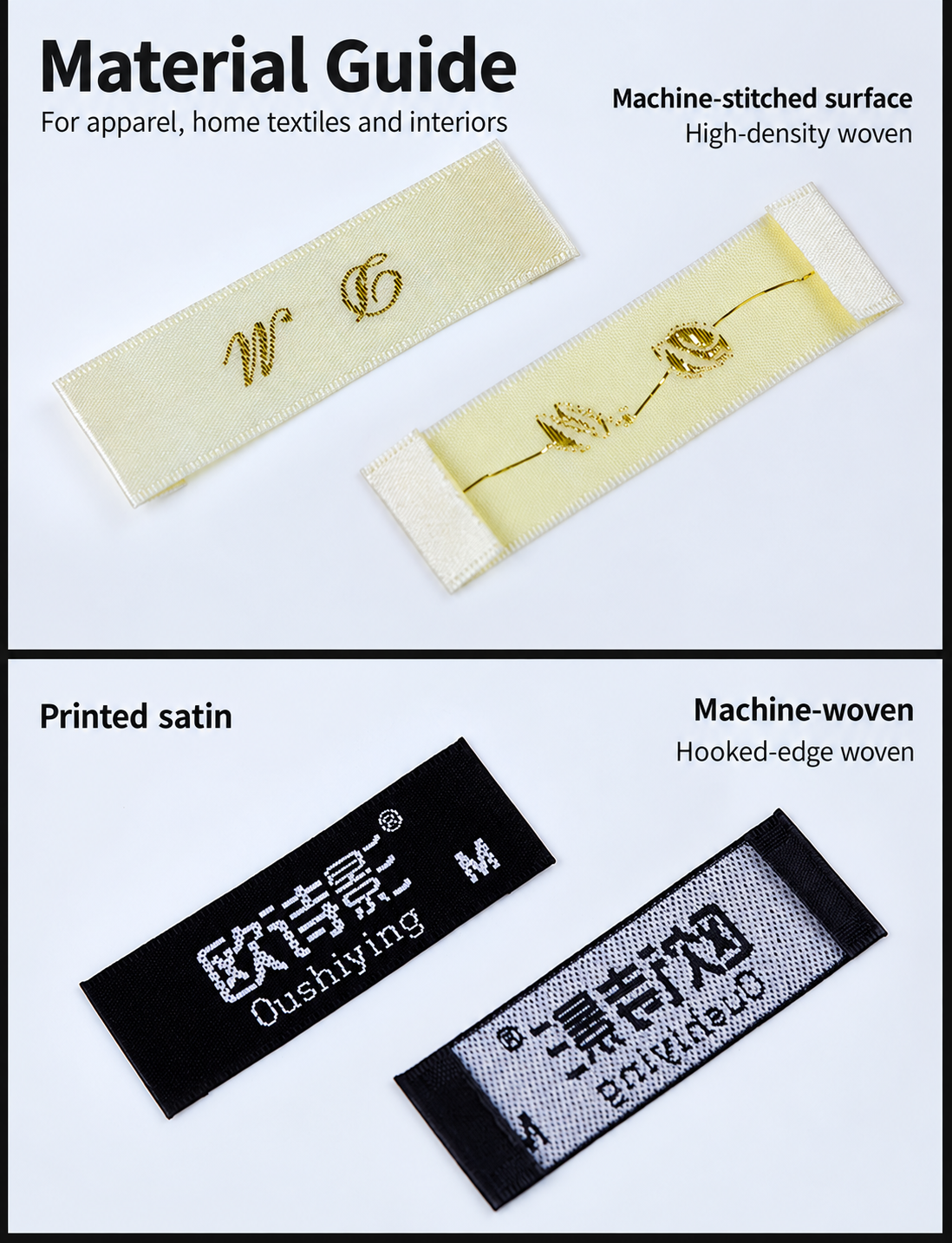 Woven label material guide